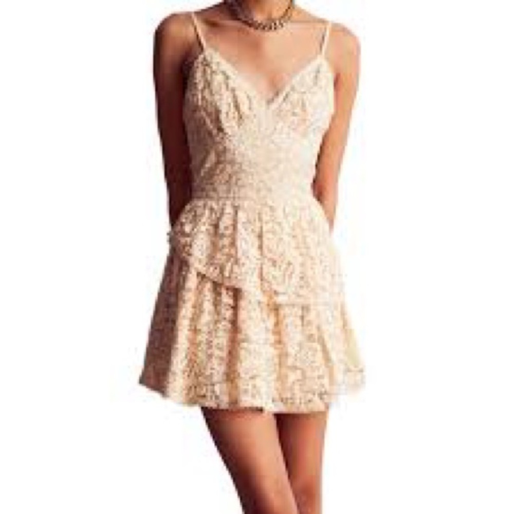 LoveShackFancy Pink Tan Ruffled Tiered Mini Dress